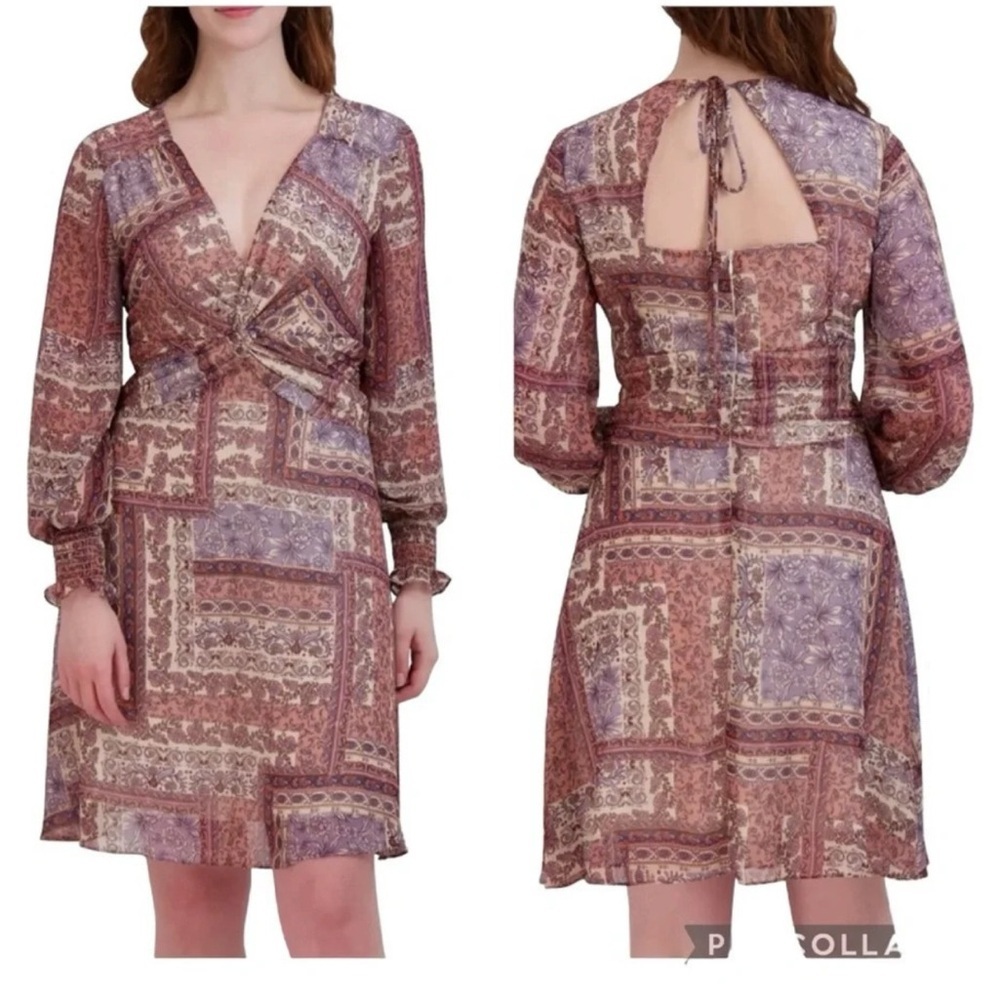 Julia Jordan Paisley Cutout Fit Flare Dress Brown Purple NWOT Size 14